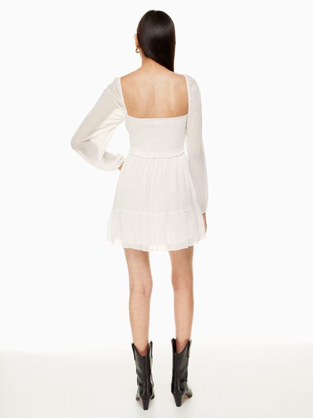 Aritzia WILFRED Tempest Yellow Chiffon Smocked Long Sleeve Mini Dress, Size 4 - Picture 15 of 16